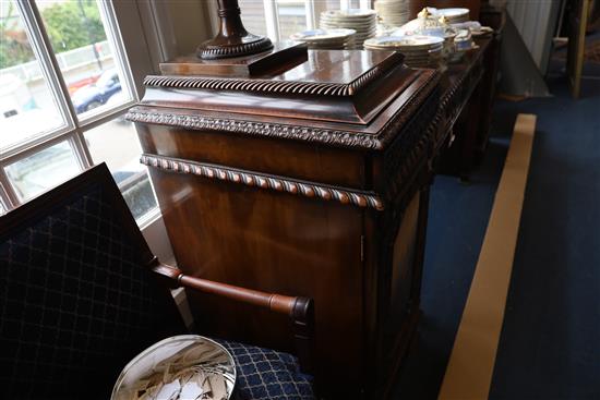 A late Victorian Chippendale style mahogany serving table, table W.4ft 6in. D.2ft 2in. H.3ft; cupboards W.1ft 9in. D.2ft 2in. H.6ft